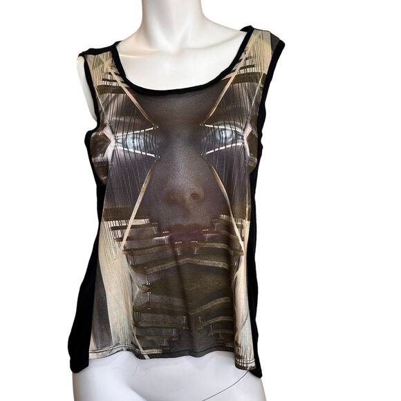 Raphael Hauber Abstract Face Front Black Back Sleeveless Top sz M - Picture 1 of 7